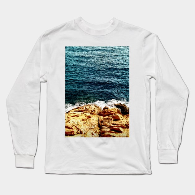 Turquoise Mediterranean Sea Waves Long Sleeve T-Shirt by threeblackdots